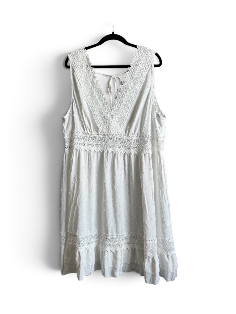 White Guipure Lace Boho Dress Plus Size 4XL V-Neck Tie Back Summer Vacay